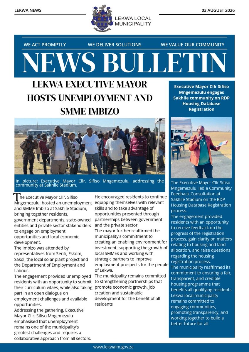 LekwaLocal's tweet photo. Lekwa News Bulletin, 03 August 2026 https://t.co/fnVl64XoO0