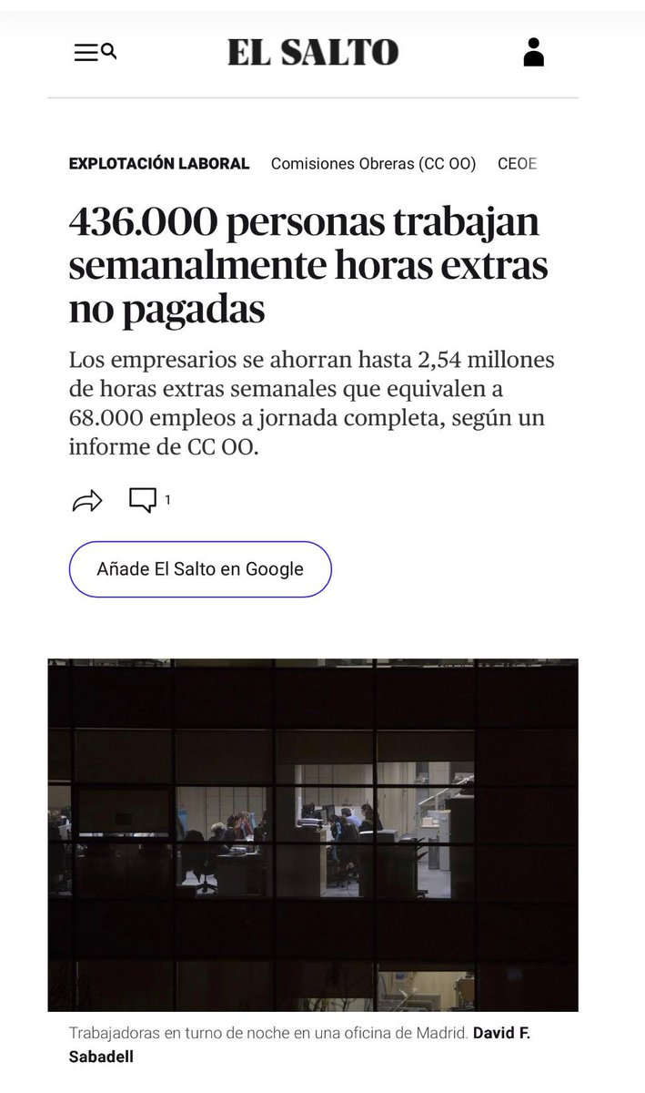 JovenesCCOO's tweet photo. Nos están robando el sueldo y la vida.

Trabajamos 2,54 millones de horas extra NO pagadas a la semana. Un robo de 3.378M€ que destruye 68.000 empleos a jornada completa.

Un estudio de @CCOO_Estudios  destapa el saqueo.

 https://t.co/jNJAQaiVCK https://t.co/SAsLDNJPPj