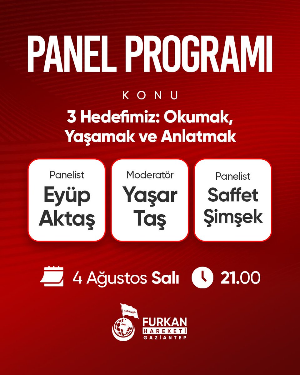 FurkanDerGAntep's tweet photo. PANEL PROGRAMINA DAVET 📣
3 Hedefimiz: Okumak, Yaşamak ve Anlatmak
Panelistler:
🎙️ Eyüp Aktaş
🎙️ Saffet Şimşek
Moderatör:
🎙️ Yaşar Taş
🗓️ 04 Ağustos Salı
🕢 Saat : 21.00
#PanelProgramı https://t.co/5hVyn1itEA