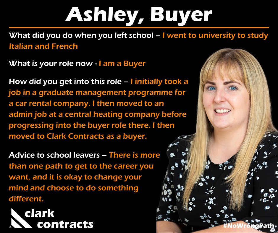 clark_contracts's tweet photo. This week is #NoWrongPath Week which was developed by Developing the Young Workforce to provide inspiration and reassurance to young people receiving their exam results.

We have spoken to employees about their careers thus far, the first is Buyer, Ashley…

#NoWrongPath https://t.co/EbaazGpkKZ