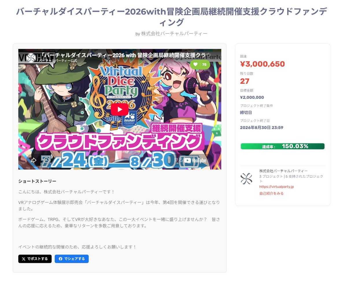 adin1031's tweet photo. 皆さん！
熱いご支援ありがとうございます！
前回の2倍の200万円という支援目標がにも関わらず、150％の300万円の支援を達成いたしました！

150％ストレッチゴール達成です！！！

皆さん！本当にありがとうございます！！

#VDP2026CF #VDP2026 https://t.co/YU17bs0OOK