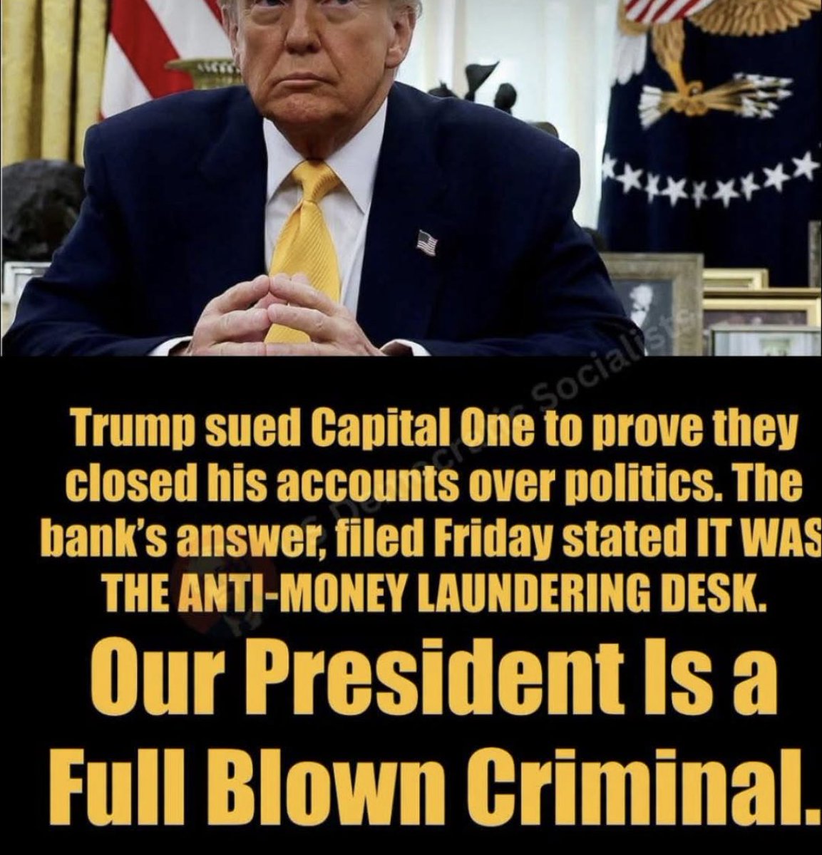 AnnieForTruth's tweet photo. Capitol One cut Trump’s credit cards off, not for political reasons but because he was laundering money. 🤬 https://t.co/NS5O8O22rS