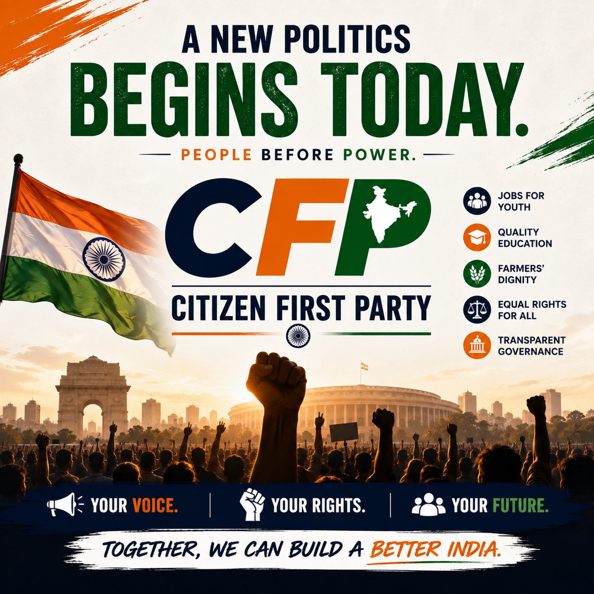 cfpofficiall's tweet photo. 🇮🇳 Join the Citizen First Movement.
Follow our page. Raise your voice. Be the change. ✊
People Before Power.
#CitizenFirst #CFP #JoinTheMovement #PeopleBeforePower #India #YouthForChange https://t.co/hPAXtWkGVK