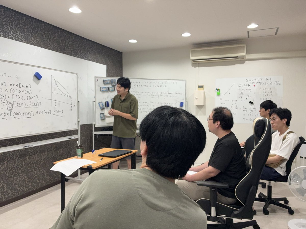 SOU_Math_Labo's tweet photo. 【活動報告】先週土曜日には、大人向け数学教室の単発講座のような一般参加型イベントをやりました。数学科修士卒の方も参加していただき、発表内容がより洗練されました。新たなテーマもお客様より提案されたため、これから準備します。来週末もお客様ゼミが計8時間、レッスン2件と忙しくなりそうです https://t.co/4IBVw1Y57V