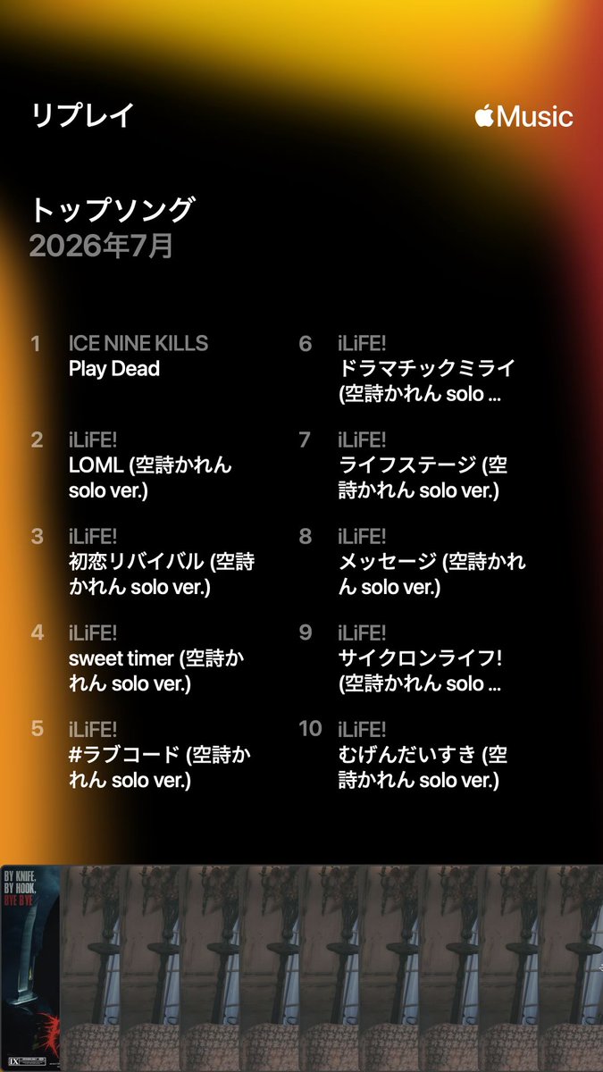 c13_rk's tweet photo. 7月リプレイ！
ICE NINE KILLSがトップに躍り出ていた
いつの間にこんなに聞いた？？無意識か？？
そして空詩かれんベストへ食い込むDeadbyDaylight流石でした1曲リピしてたからね〜〜 https://t.co/z31An0zrqM