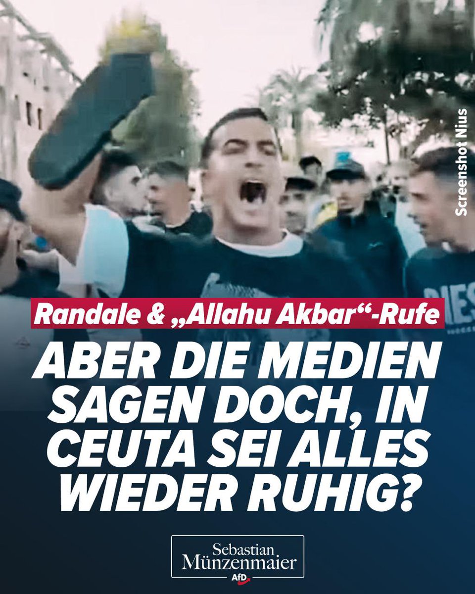 S_Muenzenmaier's tweet photo. Migrantenmassen ziehen unter martialischen "Allahu Akbar" Rufen durch Ceuta, 7.000 "Minderjährige" sollen in Spanien aufgenommen werden. Das soll "unter Kontrolle" sein, liebe Mainstreammedien? 

Kein einziger dieser Migranten darf nach Deutschland gelangen!

TM https://t.co/nreZLk4wKh