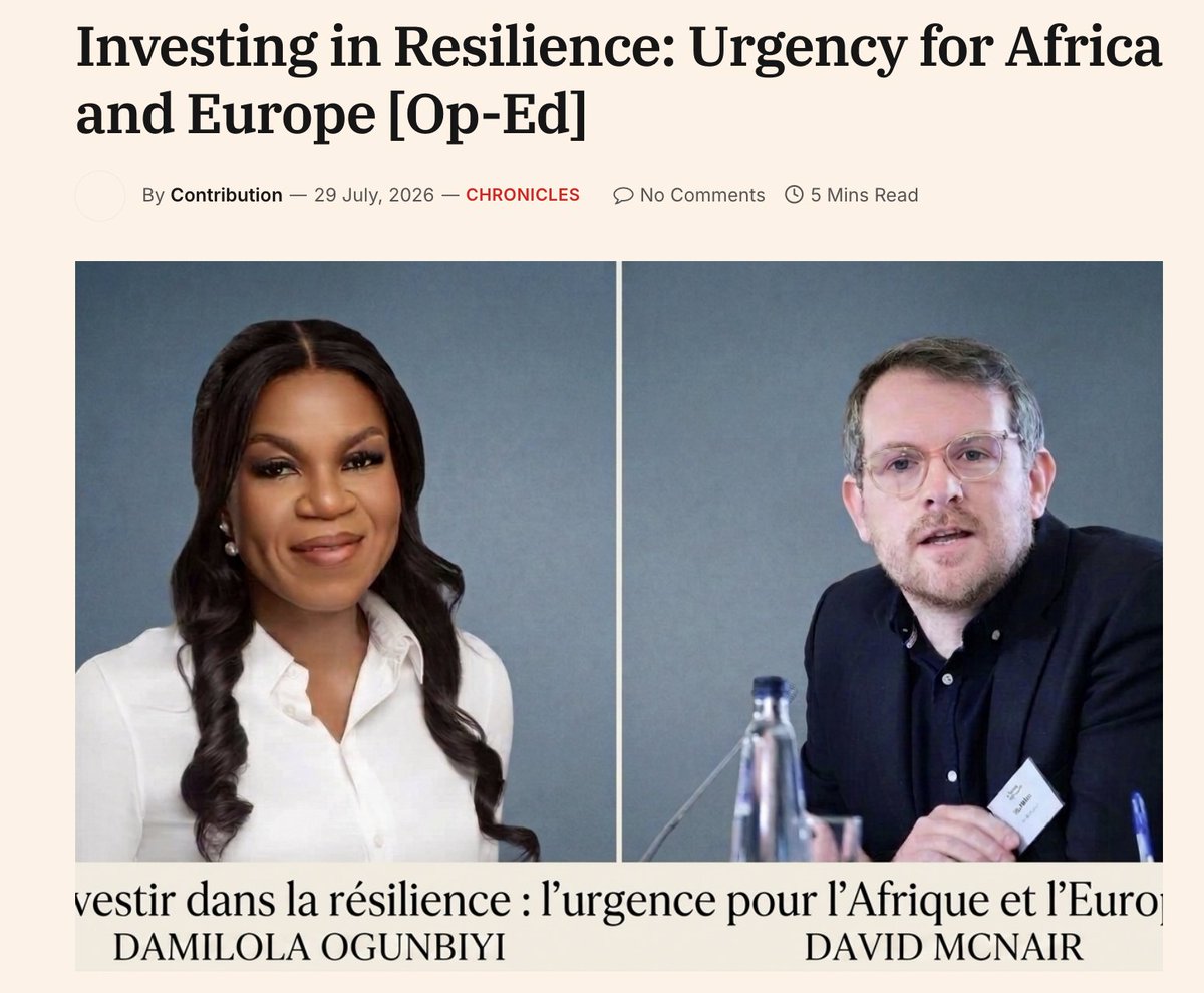 DamilolaSDG7's tweet photo. Together with @David_McNair, we argue that resilience is no longer just a development goal, it is a prerequisite for economic security in regions such as #Africa and #Europe.

I welcome you to read our piece in @Financialafrik: https://t.co/kl4Xy22rZE https://t.co/ne31loVvLV