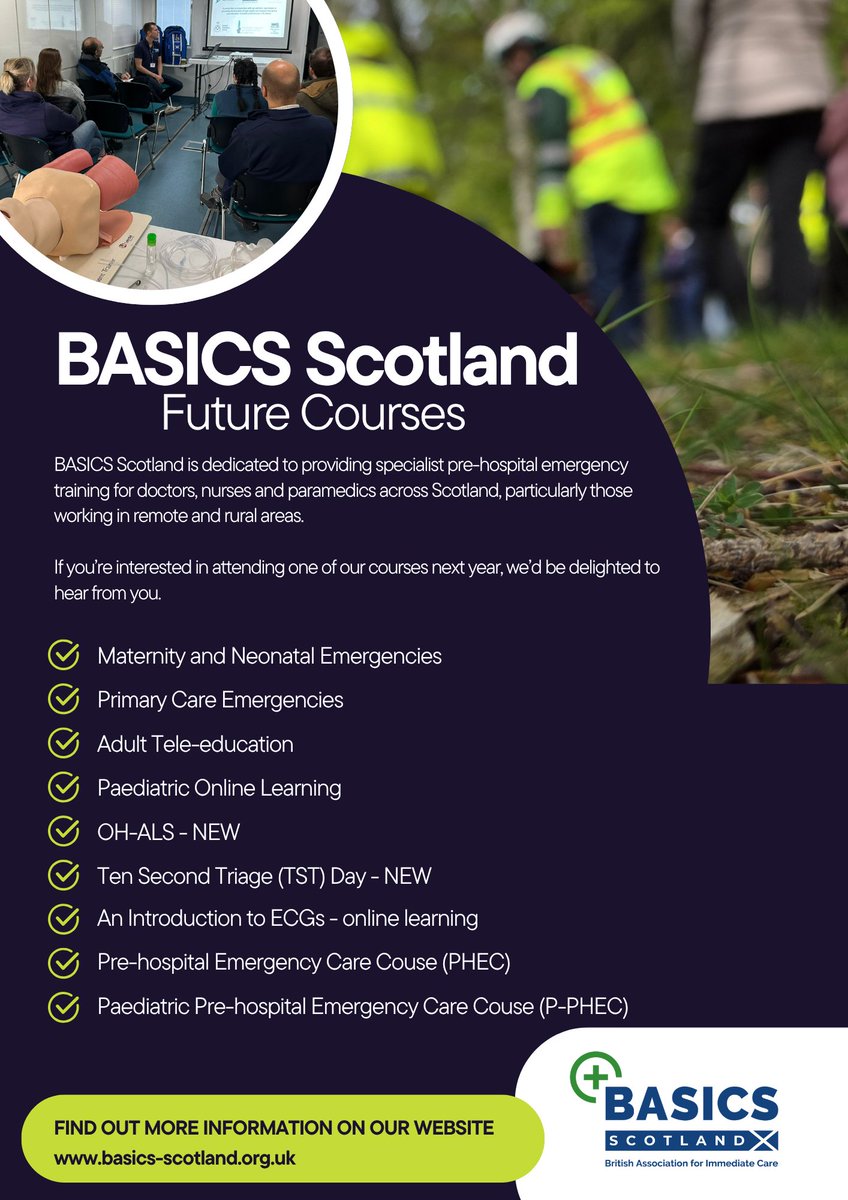 BASICSScotland's tweet photo. BASICS Scotland is dedicated to providing specialist pre-hospital emergency training for doctors, nurses and paramedics across Scotland.

If you’re interested in attending one of our courses, please get in touch via our website.

https://t.co/mg2d7p0ZUg https://t.co/01ZvBuGVpu