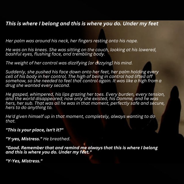 Queenbee__33's tweet photo. This is where I belong and this is where you do. Under my feet

#DarkFiction #femdom #fiction https://t.co/VPvTna1vVy