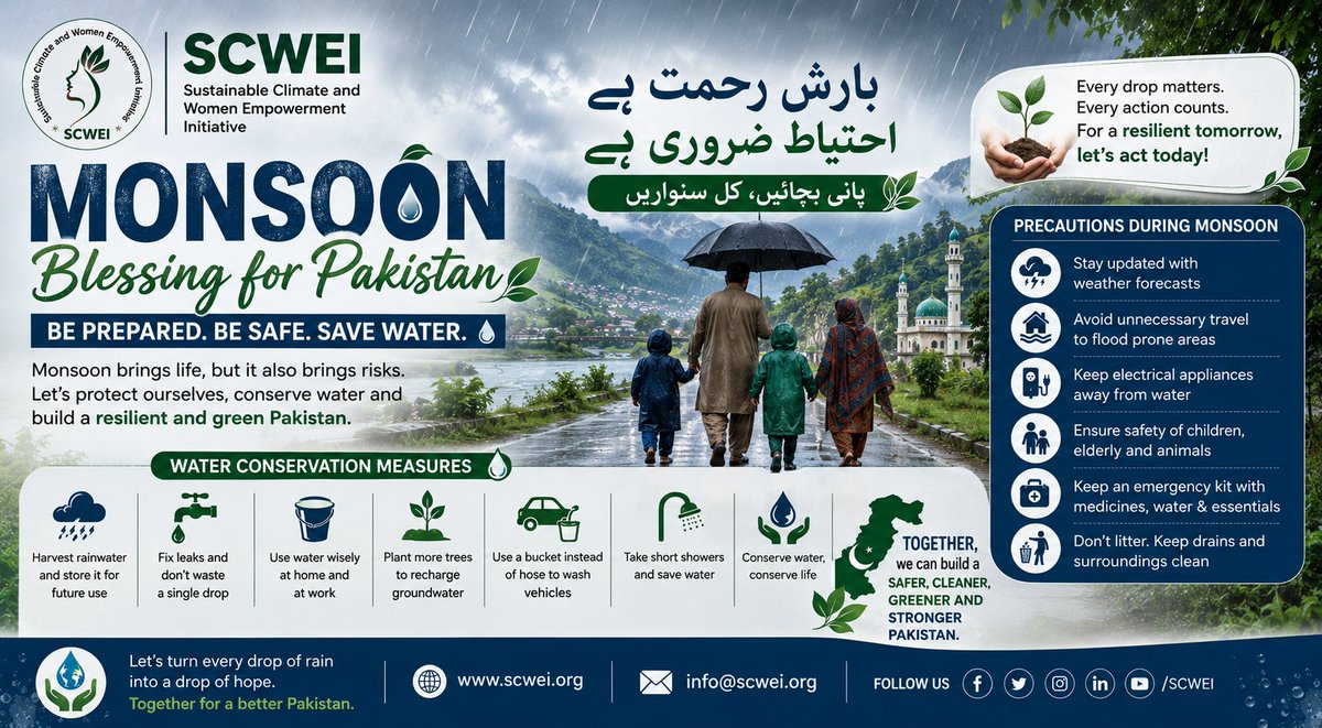 Women4Climate's tweet photo. #MonsoonPakistan #Monsoon2026 #WaterConservation #SaveWater #EveryDropCounts #ClimateAction #ClimateResilience #FloodPreparedness #GreenPakistan #CleanPakistan #CommunityResilience #ProtectNature #WomenForClimate #SCWEI #SustainEmpowerTransform #SDG6 #SDG13 #PakistanNGO #Climate https://t.co/thq57Rfdlh