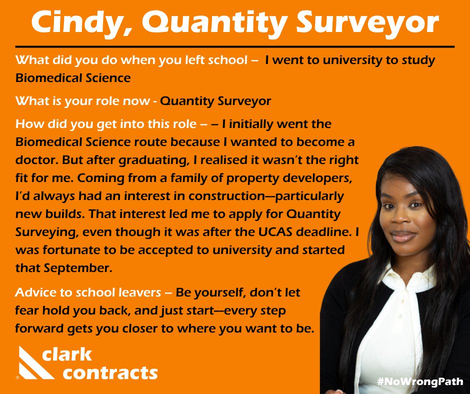 clark_contracts's tweet photo. Cindy joined Clark Contracts as a Quantity Surveyor, but originally left school to become a Doctor.

Read more about her career below…

#NoWrongPath https://t.co/GMEkOn8m2H