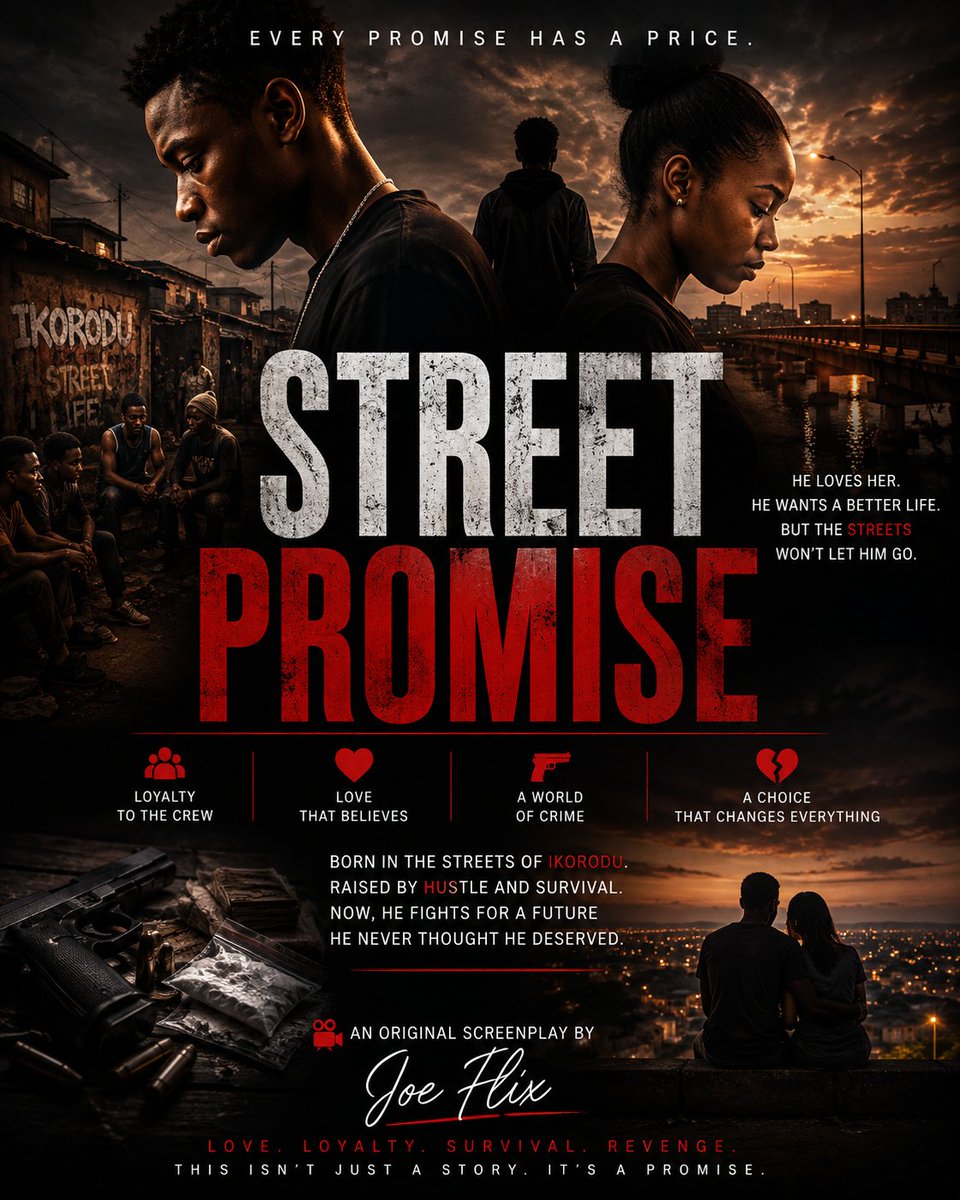 Johnsonxzys's tweet photo. A young man carrying a promise that could change his life forever.
Sometimes, the hardest battle isn't against the streets—it's against the choices we make.
From my original screenplay, Street Promise.#StreetPromise #Screenwriting #FilmTwitter #Storytelling #Filmmaking #Nollywood https://t.co/ynXZRXGir3