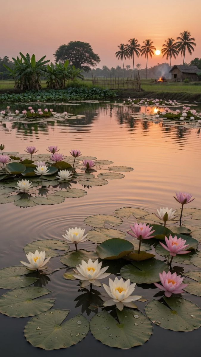 silenttearthh's tweet photo. Reflections in Still Waters: Lotus Flowers and Palms https://t.co/pzPibqyici