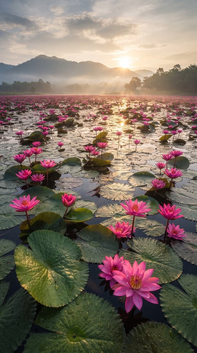 silenttearthh's tweet photo. Reflections in Still Waters: Lotus Flowers and Palms https://t.co/pzPibqyici