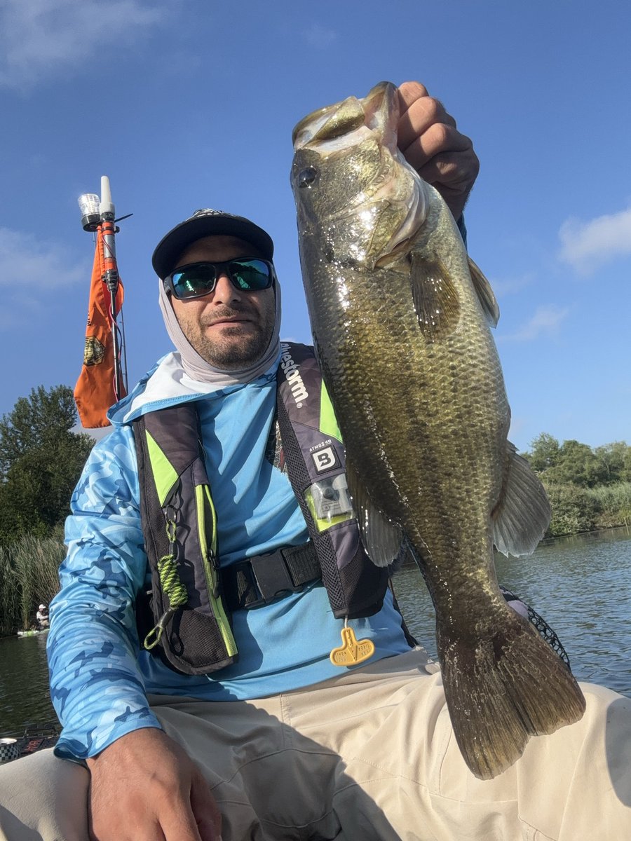adicted_angler's tweet photo. Let’s see them weekend trophy’s, this weekend bite was tough. I got only 8 fish on moving baits and there were all little munchkins and picked up the good old Neko rig start casting in to under water grass patches in 12 ft water and got this beautiful largie https://t.co/tE8b2O5SXB