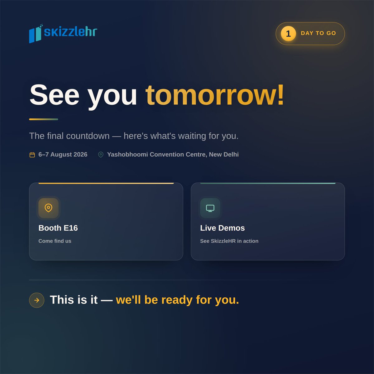 SkizzleHR's tweet photo. โณ 1 Day to Go!
Tomorrow's the day! ๐
Meet the teams from Skizzle Technolabs & SkizzleHR at #TechHRIndia2026.
๐ Booth E16 | Yashobhoomi, New Delhi
See our AI-powered HRMS in action. See you tomorrow! ๐
#1DayToGo #SkizzleHR #HRTech #AIinHR #PayrollSoftware https://t.co/uGsWC2al0k