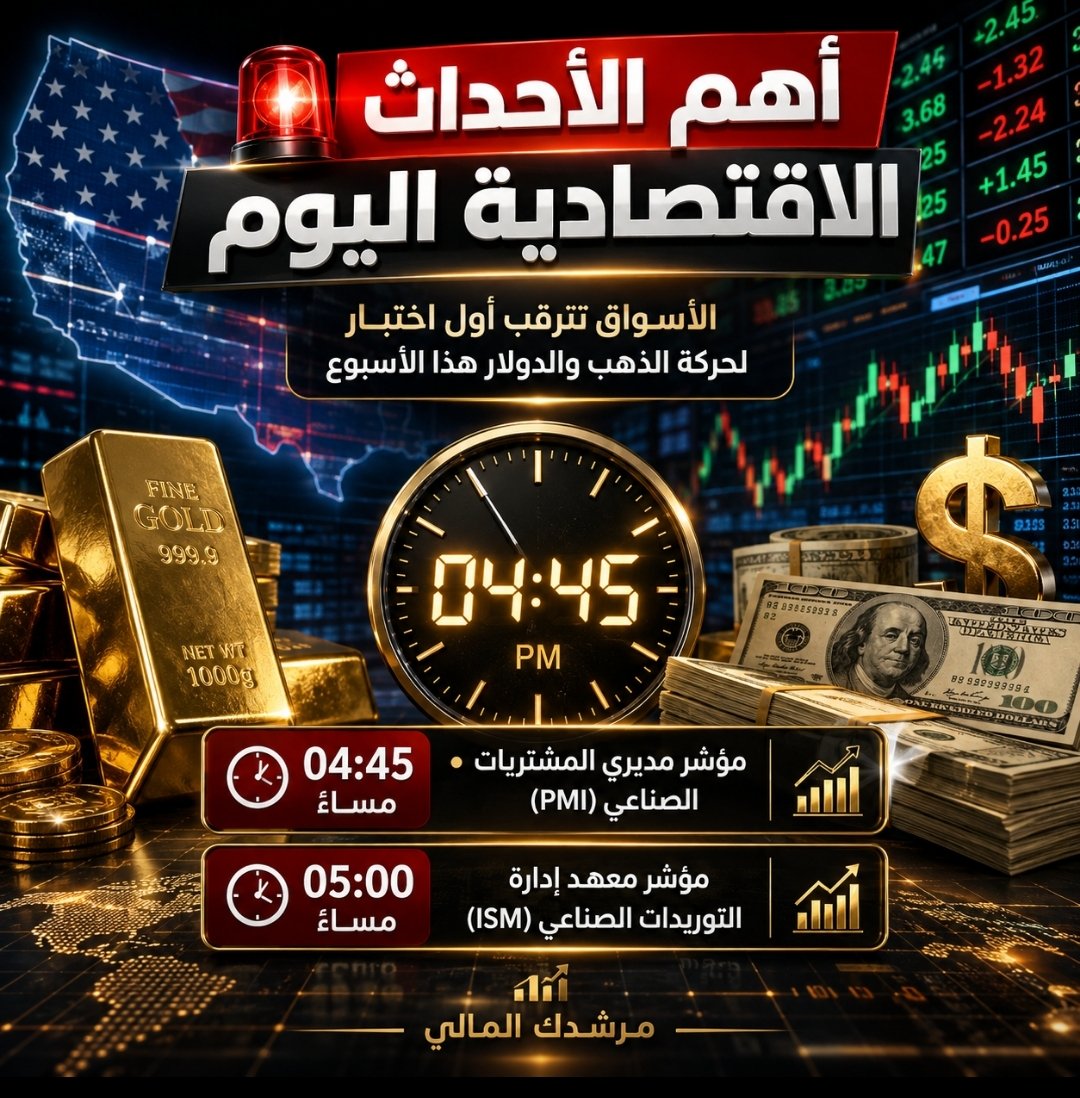 BashModrs's tweet photo. 🚨 أهم الأحداث الاقتصادية اليوم

📊 يترقب المستثمرون اليوم بيانات القطاع الصناعي الأمريكي، والتي قد تكون أول اختبار لحركة الذهب والدولار هذا الأسبوع.

⏰ 04:45 مساءً
🔹 مؤشر مديري المشتريات الصناعي (PMI).

⏰ 05:00 مساءً
🔹 مؤشر معهد إدارة التوريدات الصناعي (ISM).

📌 قراءة السوق:
🟢 بيانات قوية = دعم للدولار وضغط على الذهب.
🔴 بيانات ضعيفة = دعم للذهب وضغط على الدولار.

⚠️ قد تحدد هذه البيانات اتجاه الأسواق قبل تقرير الوظائف الأمريكي يوم الجمعة.

#الذهب #الدولار