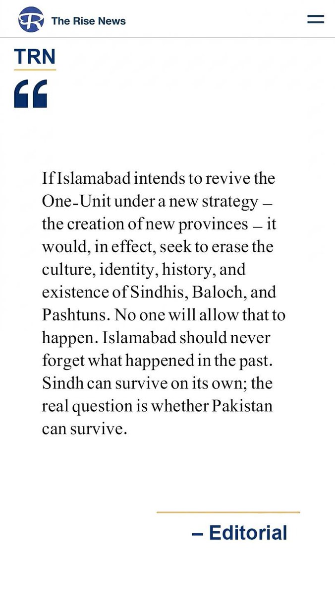 VeengasJ's tweet photo. Editorial
The Old Mantras: From One Unit to New Provinces
If government officials argue that the existing system has “collapsed,” are they suggesting that the federation itself is no longer workable? Even if the administrative system requires reform, that alone does not justify dividing Sindh, Balochistan, or Khyber Pakhtunkhwa.

Among these provinces, Sindh has long occupied a central place in Islamabad’s proposals for territorial reorganization.

Is this the first time such an idea has been advanced? No. Far from it.

To understand why proposals to separate parts of Sindh have repeatedly resurfaced, it is essential to examine the historical record. Viewed through that lens, it becomes clear that efforts to alter Sindh’s territorial boundaries have remained on the Pakistani establishment’s agenda since the country’s creation.

Read full editorial: https://t.co/MS5ah2Y9Yg