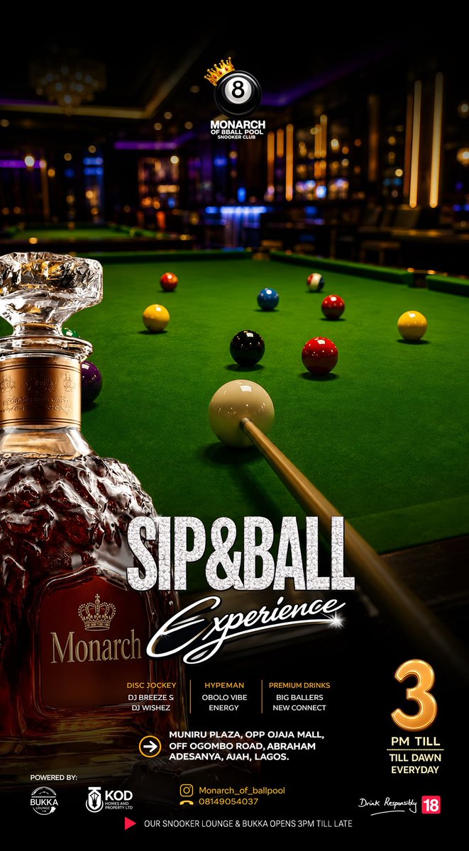DesignsProfng's tweet photo. #SipNBall Flyer Design for The Monarch of 8Ball Snooker Club.
Designed by @Nvmero_ https://t.co/5RiKrTSdsK