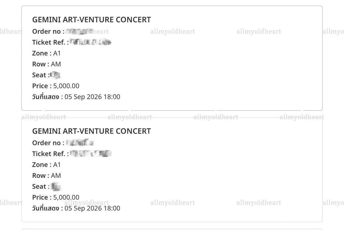 allmyoldheart's tweet photo. wts / ปล่อยบัตร #GeminiConcert
บัตร 5,000 ♡ รอบ sat 05/09

ขายใบละ 2,500 zone A1
( row AM ) 2 ที่ติด , ขายแยกได้

สามารถนัดรับชนมือ f2f ได้ค่ะ https://t.co/x1Ul741MIw