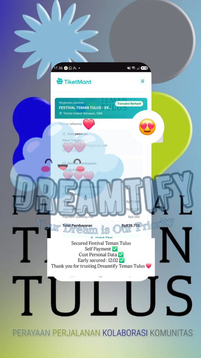 dreamtify_'s tweet photo. Secured Festival Teman Tulus ♥️
Thank you for trusting dreamtify ❣️

#jastiptiket 
#temantulus https://t.co/8YKIcQwOH1
