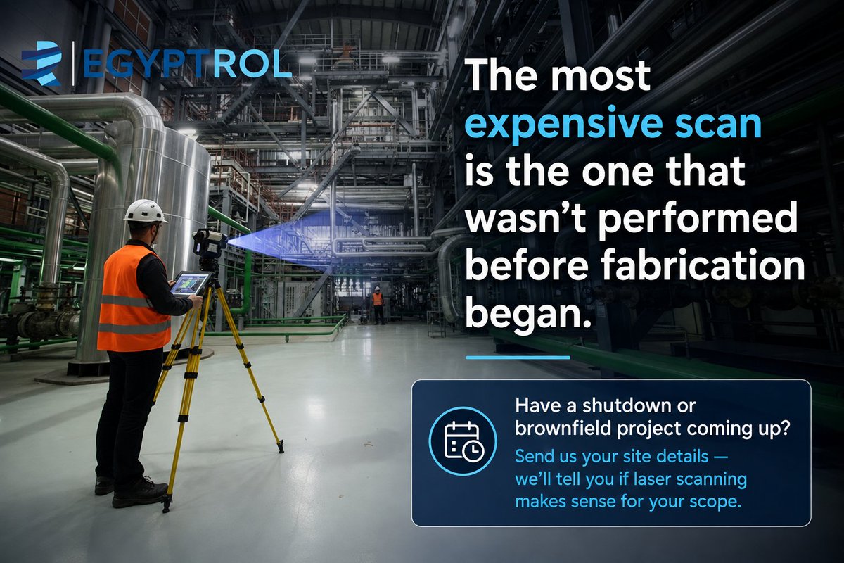 EGYPTROL's tweet photo. Before the wrench turns, we scan.

This week, we're talking laser scanning — how it's changing the way brownfield and shutdown projects get planned. Full breakdown coming Thursday.

#LaserScanning #3DModeling #DigitalTwin #EGYPTROL #Engineering #PowerPlants #Brownfield #EPC https://t.co/pMNwTrBOha