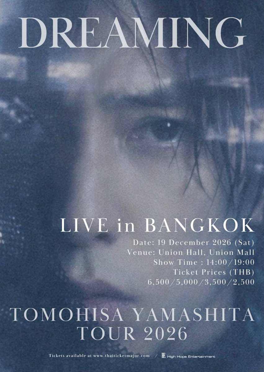 tingmonthly's tweet photo. ยามะพี เตรียมสร้างความทรงจำที่ไม่มีวันลืม ปักหมุด 19 ธ.ค.นี้
“DREAMING TOMOHISA YAMASHITA TOUR 2026 LIVE in BANGKOK”
เซอร์วิสแฟนคลับไทยจุใจ 2 รอบ! เปิดจองบัตรแล้ววันนี้!!

สิ้นสุดการรอคอยของเหล่าสาวกเจ-ป็อปปีลึก  เมื่อนักร้อง-นักแสดงหนุ่มสุดหล่อชื่อดังจากประเทศญี่ปุ่น โทโมฮิสะ ยามาชิตะ (Tomohisa Yamashita) หรือ ยามะพี (Yama-P) กำลังจะกลับมาสร้างความทรงจำที่ไม่มีวันลืม กับคอนเสิร์ต “DREAMING TOMOHISA YAMASHITA TOUR 2026 LIVE in BANGKOK” ก็มีการประกาศล่วงหน้าพร้อมกับส่งคลิปมาทักทายให้แฟนคลับชาวไทยเตรียมหัวใจให้พร้อมเพื่อการพบกัน ในวันเสาร์ที่ 19 ธันวาคม 2569 เต็มอิ่ม 2 รอบการแสดง เวลา 14.00 และ 19.00 น. ณ ยูเนี่ยน ฮอลล์, ศูนย์การค้า ยูเนี่ยน มอลล์

ไม่มีแฟนพันธุ์แท้เจ-ป็อปคนไหนไม่รู้จัก ยามะพี- โทโมฮิสะ ยามาชิตะ เพราะเขา คือ  ซูเปอร์สตาร์ค้างฟ้าผู้โลดแล่นทั้งในฐานะไอดอล ศิลปินเดี่ยวและนักแสดงเจ้าบทบาท สร้างสรรค์ผลงานมากมายจนทำให้เขามีแฟนคลับเหนียวแน่นทั้งในและนอกประเทศญี่ปุ่น อาทิ “声 (Voice)” ซิงเกิลที่เขาได้ร่วมงานกับ จองวอน แห่งบอยแบนด์เค-ป็อปชื่อดัง ENHYPEN ซึ่ง โทโมฮิสะ ยามาชิตะ ลงมือแต่งเนื้อร้องโดยได้แรงบันดาลใจจากเนื้อหาของภาพยนตร์เรื่อง “Honest Real Estate” ที่เขาแสดงนำ, ดิจิตอลซิงเกิลสุดเท่ “The Artist” ที่ ยามะพี แต่งเนื้อร้องเอง และได้โปรดิวเซอร์ชื่อดังระดับโลกอย่าง Pdogg ผู้เป็นโปรดิวเซอร์หลักของ BTS มาช่วยทำเพลงให้  หรือจะเป็นซีรีส์ระดับอินเตอร์ซึ่งยกกองมาถ่ายทำในประเทศไทย อย่าง “Drops of God” ผลงานการแสดงที่ โทโมฮิสะ ยามาชิตะ สวมบทบาทนักชิมไวน์อัจฉริยะ ผู้ต้องหักเหลี่ยมเฉือนคมในวงการไวน์ และที่ไม่พูดถึงไม่ได้ กับบทบาทตัวละคร คิงดอกจิก คิวมะ ในซีรีส์เรื่อง “Alice in Borderland season 2” ที่ ยามะพี สะกดทุกสายตาด้วยหุ่นแสนฟิตแอนด์เฟิร์ม... นี่แค่เพียงเศษเสี้ยวผลงานของศิลปินชื่อ โทโมฮิสะ ยามาชิตะ ผู้มีประสบการณ์ในวงการบันเทิงยาวนานกว่า 30 ปี!

จากฝันจะกลายเป็นมากกว่าความฝัน เมื่อตำนานรักแรกของทุกคนกำลังจะกลับมาทวงบัลลังก์! เตรียมเปิดประตูหัวใจต้อนรับ โทโมฮิสะ ยามาชิตะ (Tomohisa Yamashita) หรือ ยามะพี (Yama-P) กับคอนเสิร์ต “DREAMING TOMOHISA YAMASHITA TOUR 2026 LIVE in BANGKOK”  วันเสาร์ที่ 19 ธันวาคม 2569 นี้ 2 รอบการแสดง ในเวลา 14.00 และ 19.00 น. ณ ยูเนี่ยน ฮอลล์, ศูนย์การค้ายูเนี่ยน มอลล์ เปิดจองบัตรแล้วทาง ไทยทิคเก็ตเมเจอร์ทุกสาขา, https://t.co/gwZyDKtOlN  (https://t.co/VyH64RuleK) และ Call Center โทร 0-2262-3456 บัตรราคา 6,500 (เหลือจำนวนน้อย) / 5,000 / 3,500 / 2,500 บาท พร้อมสิทธิพิเศษตามราคา  สามารถติดตามรายละเอียด หรือ สอบถามเพิ่มเติมได้ทาง  Omakase Voyage Co., Ltd. info@omakaseinfo.com

#山下智久 #TomohisaYamashita  #ยามะพี