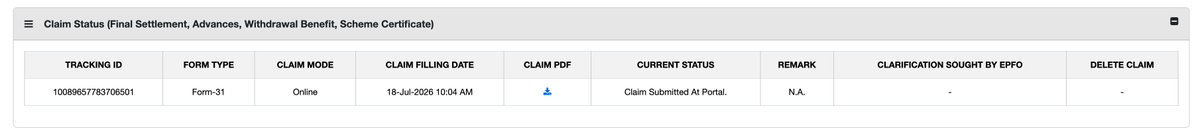 suhasv95's tweet photo. @officialepfo 
I had registered a claim (Form 31) on 18th July 2026. There has been no update since then. I have registered a grievance complaint and no update there as well.
I need funds URGENTLY. Please look into this. 🙏🏼
Claim: 10089657783706501
Grievance: SROWF/E/2026/24174 https://t.co/TnpyhCez6z