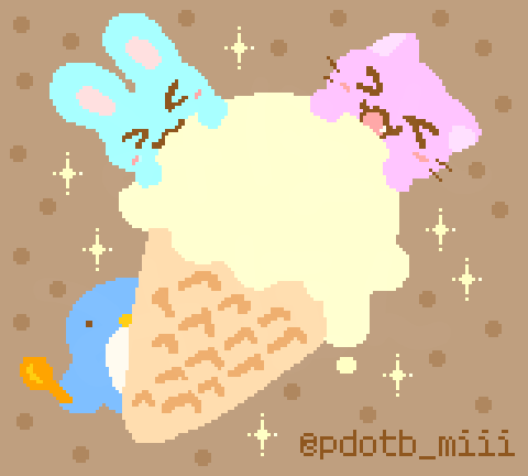 pdotb_miii's tweet photo. 暑いのでアイスクリームな絵を描きました🍨🐰🐈🐧
#Edge3Pi260802 #pixelart https://t.co/2LbAytcrfx