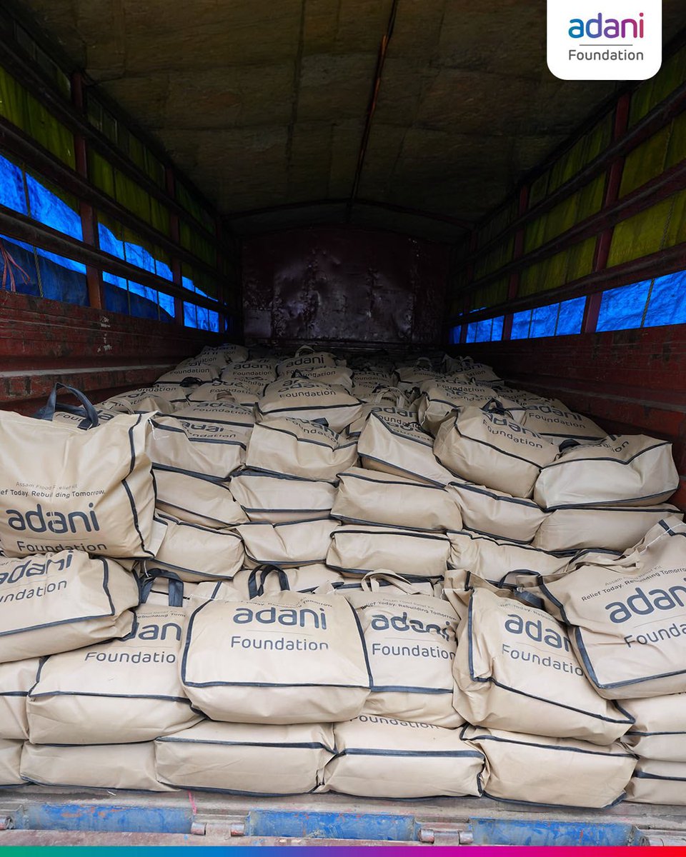 AdaniFoundation's tweet photo. During times of crisis, the Adani Foundation stands by communities with care and commitment. In flood-hit Assam, we’re reaching families across 14 villages in Sivasagar and Dhemaji with essential relief kits, supporting their recovery with strength, dignity and resilience. https://t.co/1K0gGCGO3R