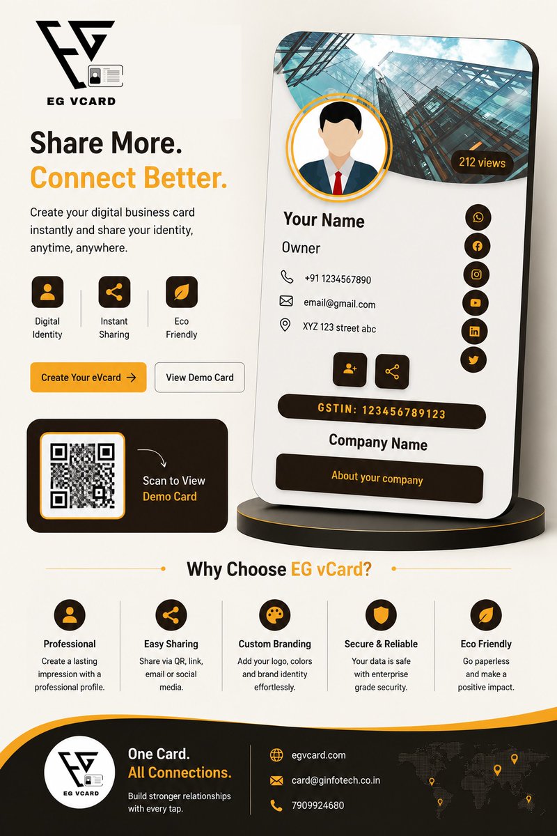 egvcard's tweet photo. Your Business Deserves More Than Just a Visiting Card!

Make every connection count with EG VCARD – your smart digital business card that helps you share your complete business profile instantly.

🌐 https://t.co/05TqsG4vQN
📧 card@ginfotech.co.in
📞 7909924680 https://t.co/n43AVMmang
