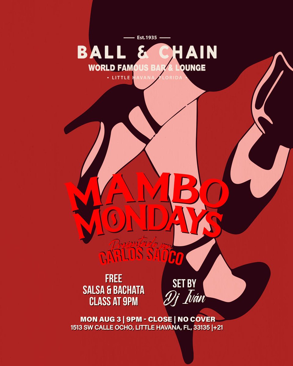 BallAndChainBar's tweet photo. TODAY: #LiveMusic NOW to 6 p.m., #HappyHour 4 to 7, #LiveJazz 6 to 9, then #MamboMondays with DJ Ivan + a FREE #SalsaClass &amp; #BachataClass, 9

TOMORROW: #Bachatuesday includes DJ Vila + a FREE #BachataLesson

#supportlocal https://t.co/kBdwIKSopr
🍍💚 https://t.co/0IHwU28S5t