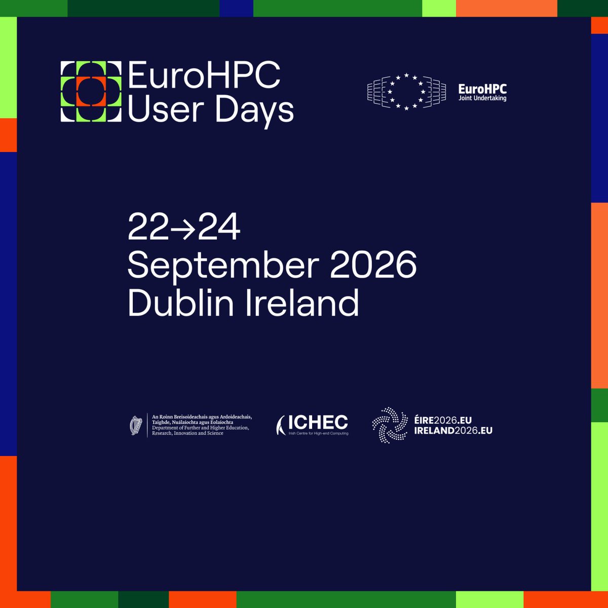 grnet_gr's tweet photo. 📢 #EuroHPC User Days 2026

📅 22–24/9 | 📍 Dublin

Europe's #HPC, #AI &amp; #QuantumComputing user communities come together to showcase innovation, share best practices &amp; connect.

🎟️ Register by 11/9👉 https://t.co/qaixRgAwxo https://t.co/JBTR3rTdV2