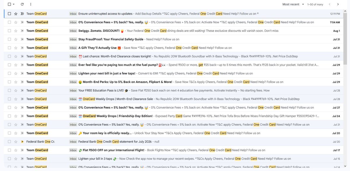 reny4u's tweet photo. If this is your idea of "Zero Spam," I’d hate to see what happens if you actually tried to spam me. Stop promising what you obviously have no intention of delivering. 📩❌

#OneCard #FederalBank #CustomerExperience #FalsePromises #EmailSpam #Fintech https://t.co/wXpSuzSASX