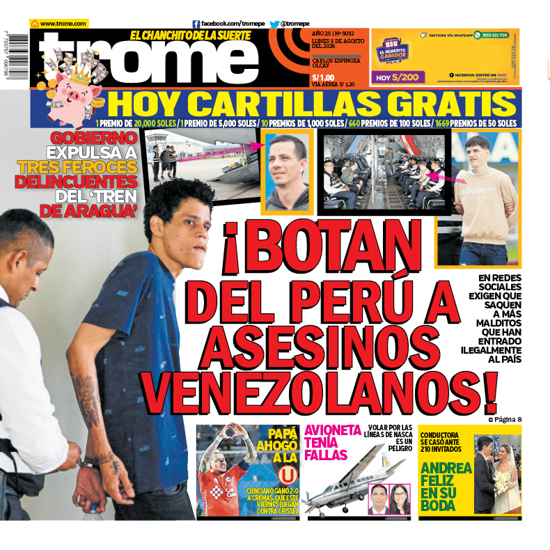 tromepe's tweet photo. 📌 ¡Buenos días! Esta es nuestra portada de hoy

¡BOTAN DEL PERÚ A ASESINOS VENEZOLANOS!

https://t.co/v9qNpe0jSN https://t.co/hlwFRRXAg1