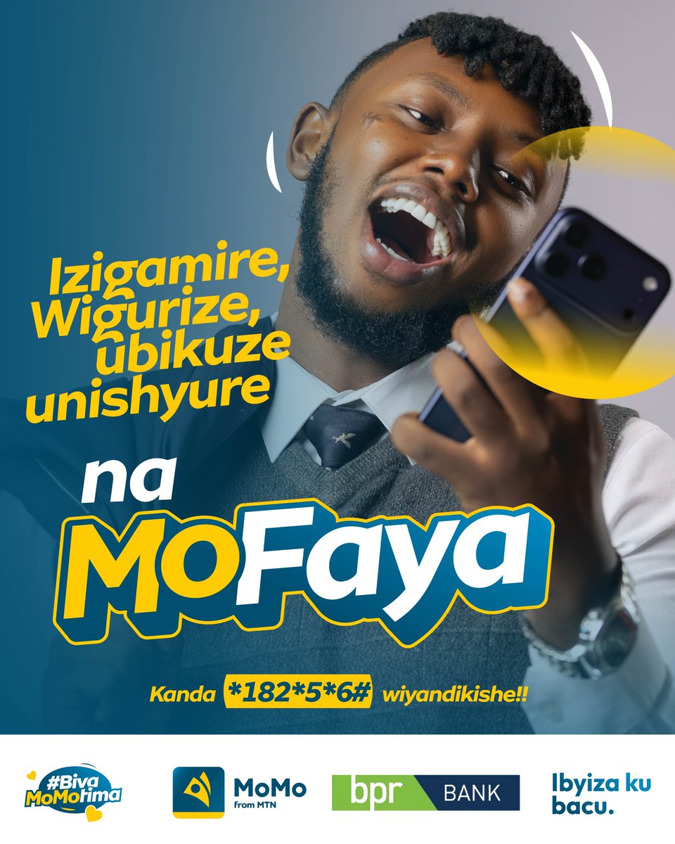 BPRbankrw's tweet photo. Mwamenye n'ikindi se? 😁
Twabazaniye #MoFaya, aho ushobora kwizigamira ukungukirwa ku nyungu ishimishije cyangwa ukiguriza kuva kuri 1.5K kugeza kuri Miliyoni 2, ukishyura mu byiciro bikunogeye!
Kanda *182*5*6# wiyandikishe!
#lbyizaKuBacu #lmbereCyane #MoFayaa https://t.co/i09FdtOBvF