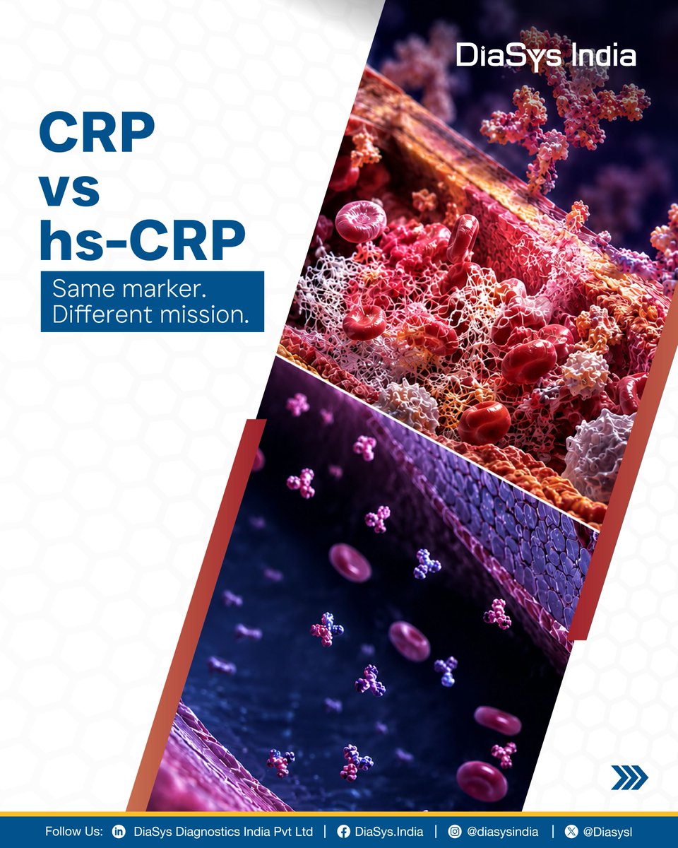 DiasysI's tweet photo. CRP and hs-CRP measure the same biomarker but they serve different clinical purposes.
Want to know when to use each one?
👉Swipe through to explore the key differences and choose the right test for the right diagnosis.
#DiaSys #CRP #hsCRP #ClinicalDiagnostics https://t.co/foX1hMV4DW