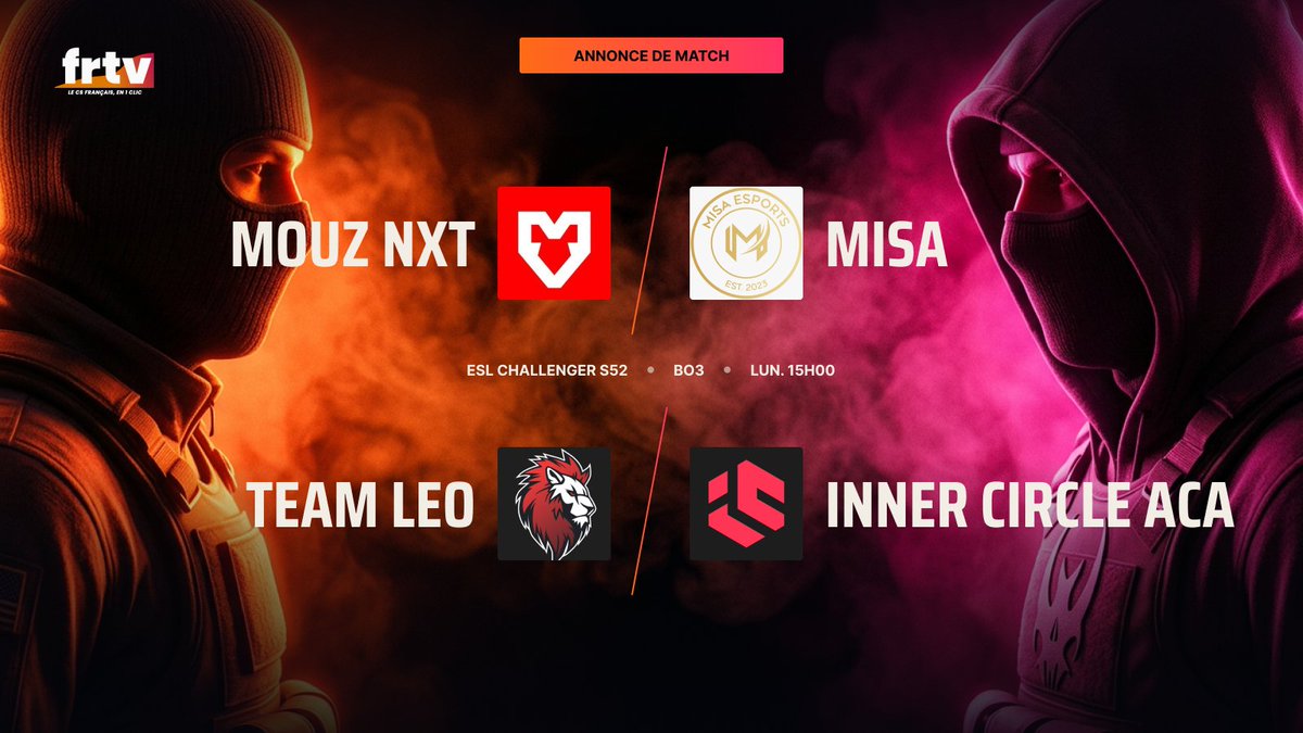 FRTVCS2's tweet photo. DO OR DIE EN ESL CHALLENGER ! 🚨⚔️

2 Matchs couperets à 15h00 pour nos Tricolores : qualification en Playoffs ou élimination directe !

🔹 @EtienneDRAC &amp; @Tarkky_B (Team Leo)

🔹 @eSx_cs2 (Mouz NXT)

⏰ 15h00 - ESL Challenger S52

📊 Suivez le multiplex &amp; stats sur FRTV 👇 https://t.co/JqgJWFw91g