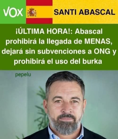 SegundoBar78953's tweet photo. Santiago Abascal PRESIDENTE.
Millones de compatriotas españoles, votantes, afiliados, y simpatizantes te apoyamos.
ARRIBA ESPAÑA. VIVA VOX. https://t.co/u7YYueppJv