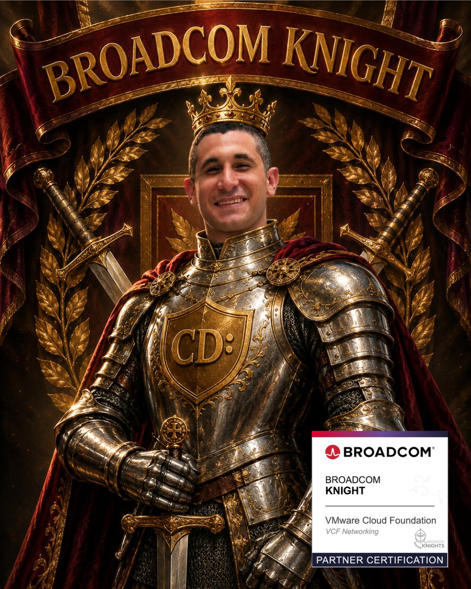 yvessandfort's tweet photo. 👑 A new Broadcom Knight rises at comdivision!
Congratulations to Moatasem Ashraf for earning the prestigious Broadcom Knight certification. ⚔️
This achievement reflects exceptional expertise, dedication, and a commitment to technical excellence across Broadcom and VMware Cloud Foundation technologies.
Learn more about our experts: Meet Our Experts (https://t.co/Prq8DkpT5L)
Interested in joining our team? Explore Career Opportunities (https://t.co/NoebQ0zIhZ
#comdivision #Broadcom #BroadcomKnight #VCF #VMwareCloudFoundation #Certification #CloudInfrastructure #TechCareers #yvesexplains