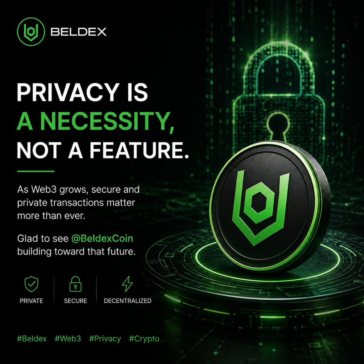 adeleke96537's tweet photo. Privacy shouldn't be a luxury in Web3
That's exactly why projects focused on privacy infrastructure matter. Building a decentralized future means giving people control over both their assets and their data
Excited to see what @BeldexCoin continues to build for the future of Web3 https://t.co/oC79Otu68O