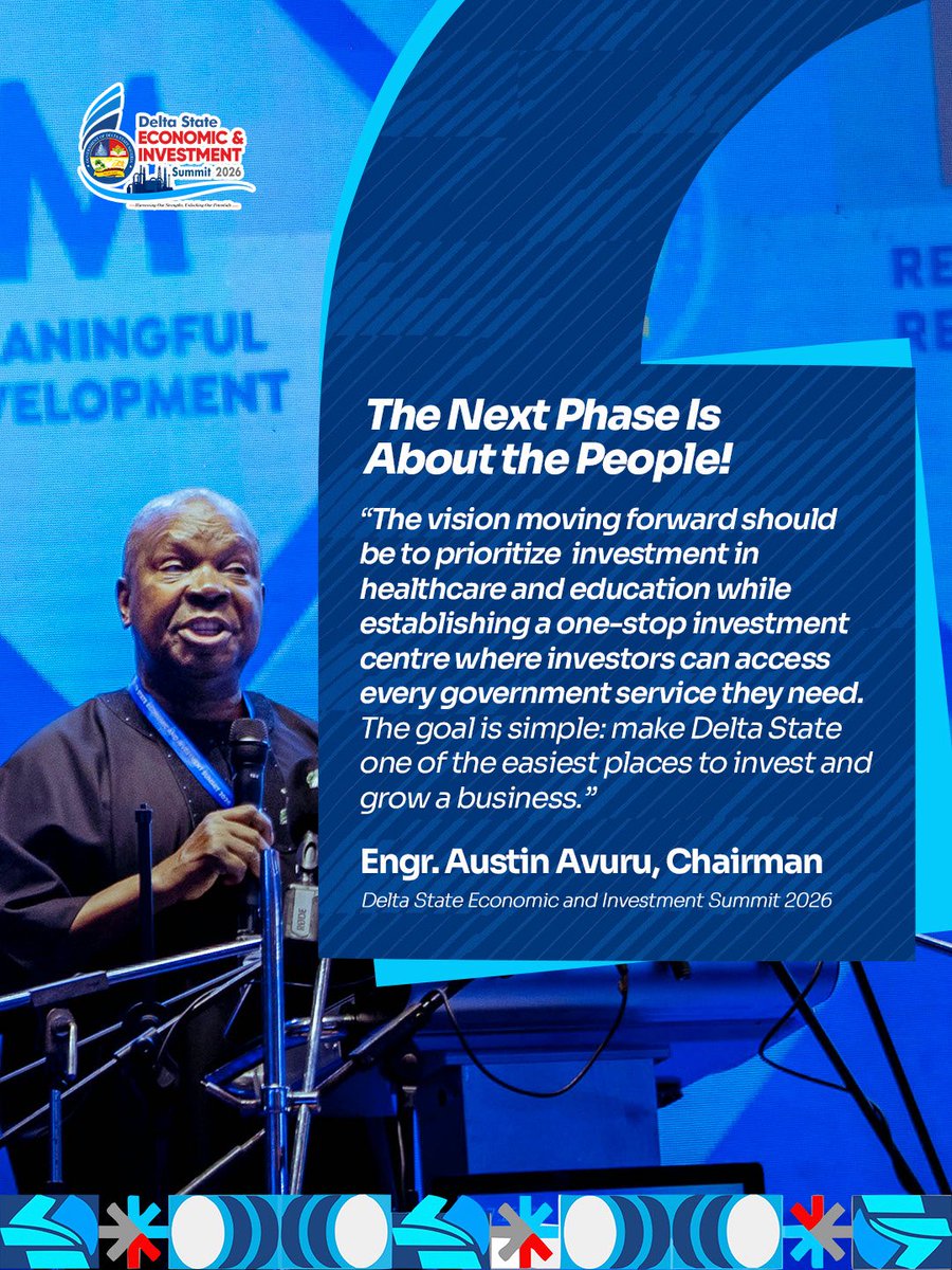 DSGovernment's tweet photo. A people-first approach is the next phase of Delta State’s economic transformation.

#InvestDelta
#DIS2026 https://t.co/iMCSXvfzmF