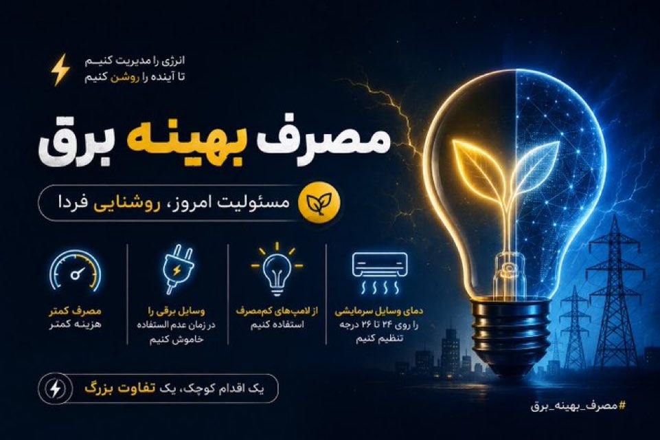 AmiraliMah32455's tweet photo. هر کیلووات‌ساعت برقِ صرفه‌جویی‌شده، گامی برای پایداری شبکه و تأمین برق همه هم‌وطنان است
با چند اقدام ساده می‌توانیم سهم خود را در مدیریت مصرف ایفا کنیم:
استفاده از لامپ‌های کم‌مصر
خاموش کردن وسایل برقی غیرضروری
تنظیم دمای وسایل سرمایشی روی ۲۴ تا ۲۶ درجه
#صرفه‌_جویی  #همیار_انرژی https://t.co/uPm3kFQK94