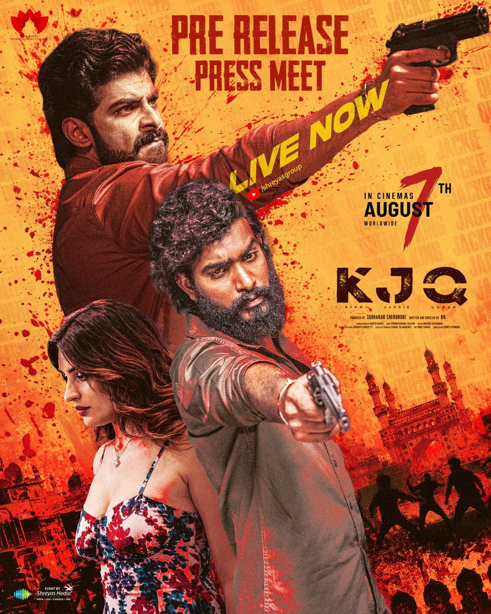 shreyasmedia's tweet photo. #KJQ Pre Release Press Meet is LIVE NOW 🔥
Watch it here ▶️https://t.co/VuOYIyqDWg
Event by #ShreyasMedia✌️
#KJQ GRAND RELEASE WORLDWIDE ON AUGUST 7th
#KJQonAug7 #KingJackieQueen
#KJQPreReleasePressMeet #KJQPressMeet
#Dheekshith #Shashi #YuktiThareja #KK https://t.co/6QC77qbebk