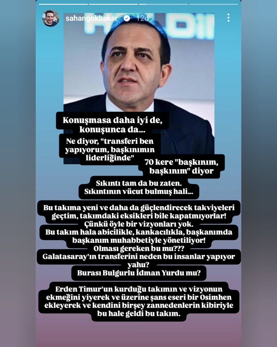 forzacimbom's tweet photo. Şahan Gökbakar: "Erden Timur'un kurduğu takımın ve vizyonun ekmeğini yiyerek ve üzerine şans eseri bir Osimhen ekleyerek ve kendini birşey zannedenlerin kibiriyle bu hale geldi bu takım." https://t.co/CtpBvg6xRS