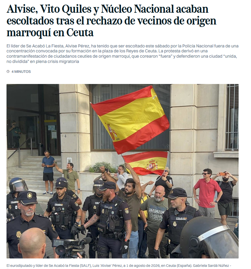 comuflauta's tweet photo. Y yo me pregunto.

¿Por qué la Policía Nacional tiene que actuar (otra puta vez) de escolta privada de Alvise, Quiles y Núcleo Nacional?

¿Por qué esta gente puede presentarse en una ciudad anunciando que van a perseguir y violentar a inmigrantes sin que un solo policía se lo impida, pero cuando se ven acorralados aparecen seis furgones a defenderles de la población?