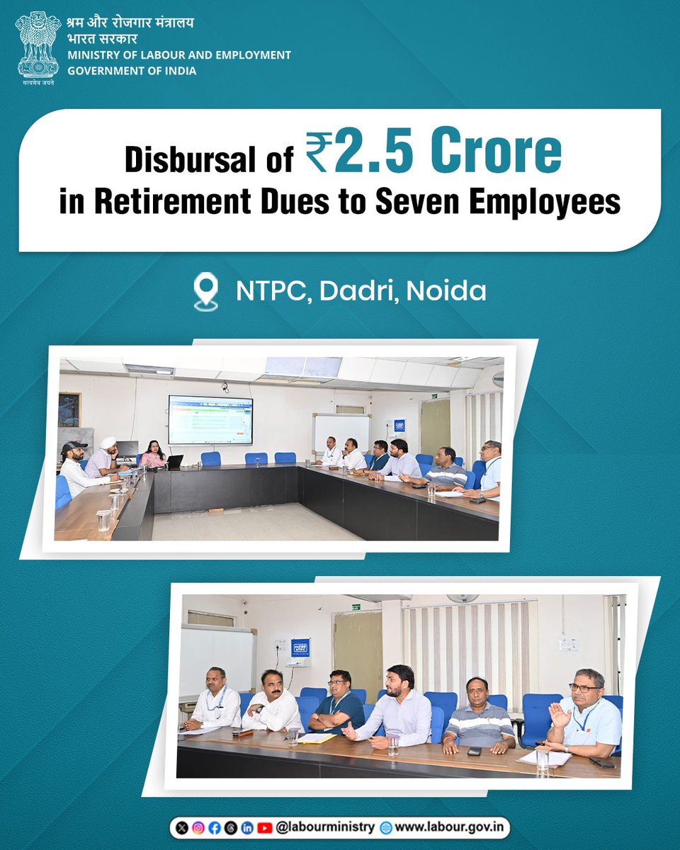 LabourMinistry's tweet photo. The Deputy Chief Labour Commissioner (Central), Dehradun, conducted a camp sitting at NTPC Dadri for the final hearing of an appeal under the Industrial Employment (Standing Orders) Act.

During the camp sitting, a complaint regarding the delayed payment of retirement dues https://t.co/K9oHt5Ag7V