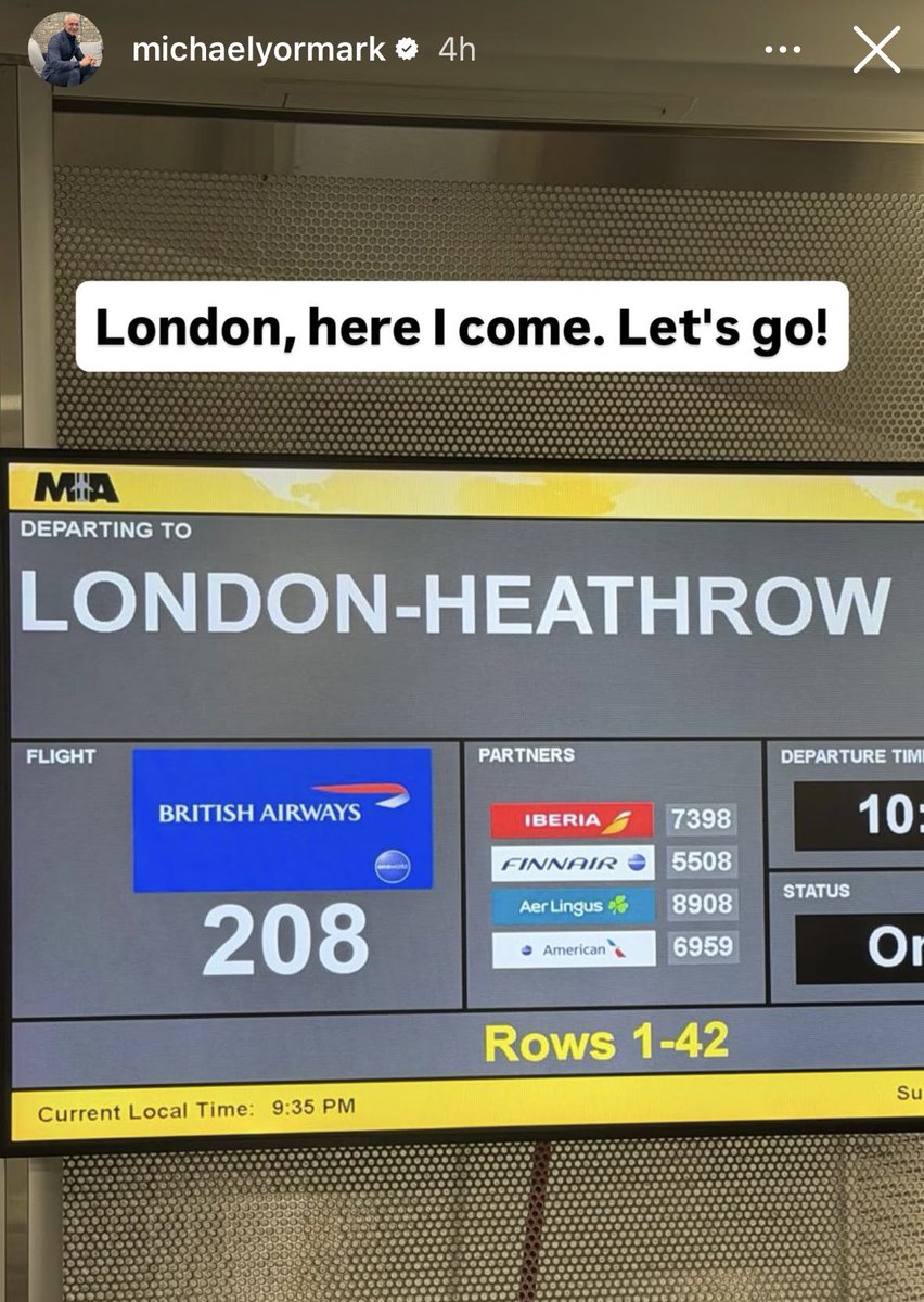 afcstuff's tweet photo. 📲 Michael Yormark, President at Roc Nation, on Instagram: “London, here I come. Let’s go!” 🕵️‍♂️✈️

⚠️ Vinicius Junior is represented by Roc Nation. 🇧🇷 https://t.co/6ylmwh0859