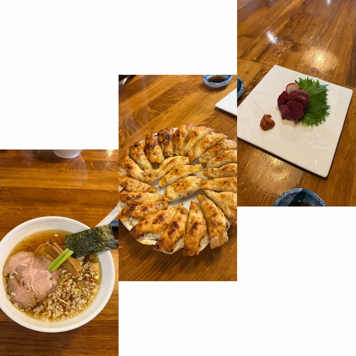 yume___kooo's tweet photo. 円盤餃子、ラーメン、馬刺しも🫪 https://t.co/lAmJ32M7UJ