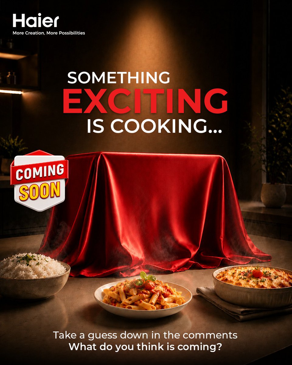 HaierPakistan's tweet photo. Something exciting is cooking… and it’s almost ready to be revealed.
Can you guess what Haier is bringing next?
#Haier #MoreCreationMorePossibilities #SomethingExcitingComingSoon #KitchenInnovation #BigReveal https://t.co/w4U6V58xcp